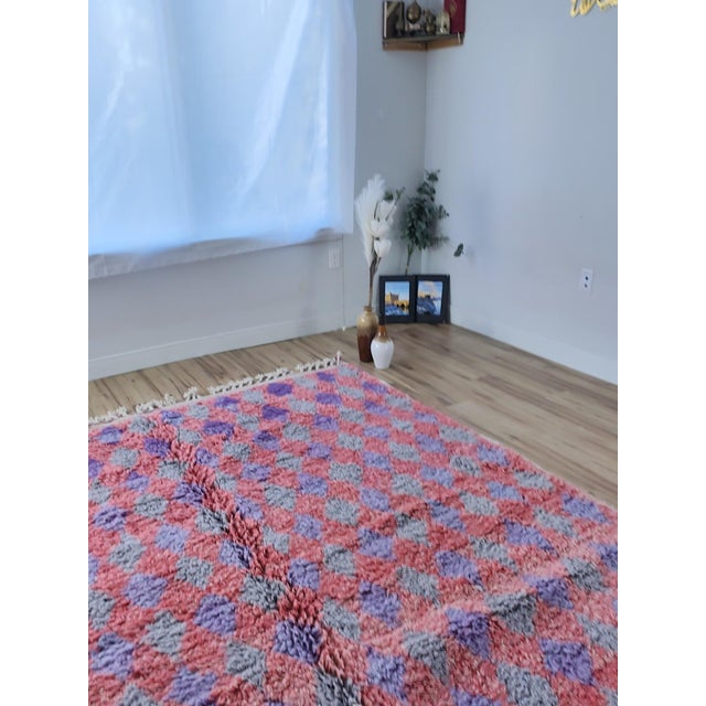 Moroccan Pink Grey Purple Diamond Handwoven Wool Moroccan Rug For Sale - Image 3 of 13
