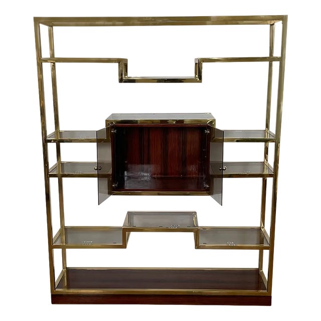 Golden Brass & Makassar Bookcase with Showcase, 1990s For Sale