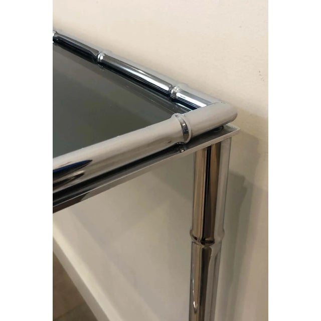 Faux-Bamboo Chrome Console & Mirror, 2 Pieces For Sale - Image 10 of 13