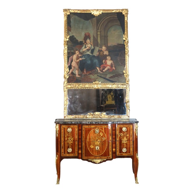 Large Louis XV Trumeau Mirror, 1700s For Sale