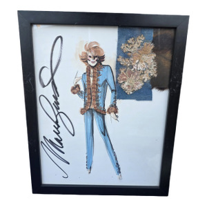 Late 20th Century Celebrity Designer Mark Zunino Framed Mixed Media Fashion Illustration With Fabric