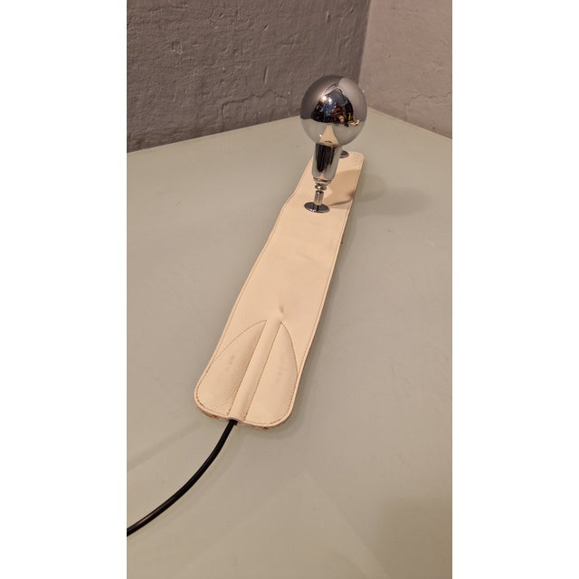 Model LP01 Lamp in White Leather and Polished Chromed Brass by Luigi Caccia Dominioni for Azucena, 1990s, in Very Good...