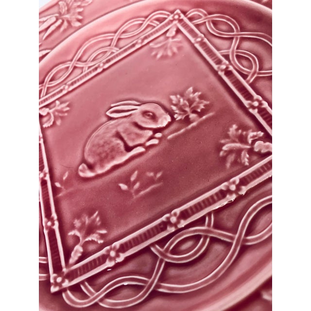 Vintage Portuguese 'Bordallo Pinheiro' Majolica Glazed Ceramic Rabbit, Bunny, Easter Springtime Plate For Sale - Image 10 of 13