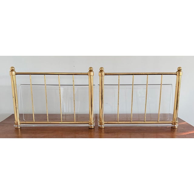 1970s Lucite and Brass Magazine, File Holder Holders - A Pair For Sale - Image 4 of 11