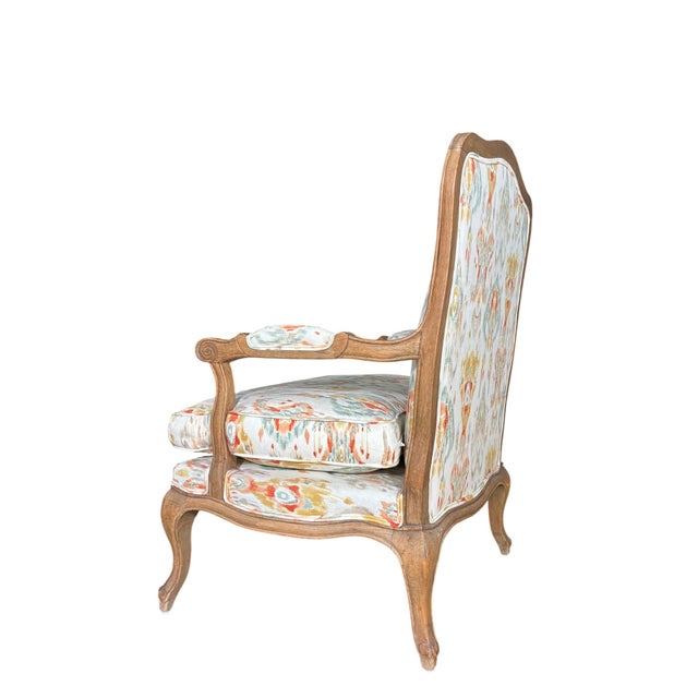 Louis XV-Style French Provincial Fauteuil in Custom Ikat Upholstery For Sale In Los Angeles - Image 6 of 18