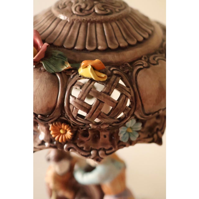 Capodimonte Vintage Italian Capodimonte Porcelain Lamp With Pierced Shade For Sale - Image 4 of 11