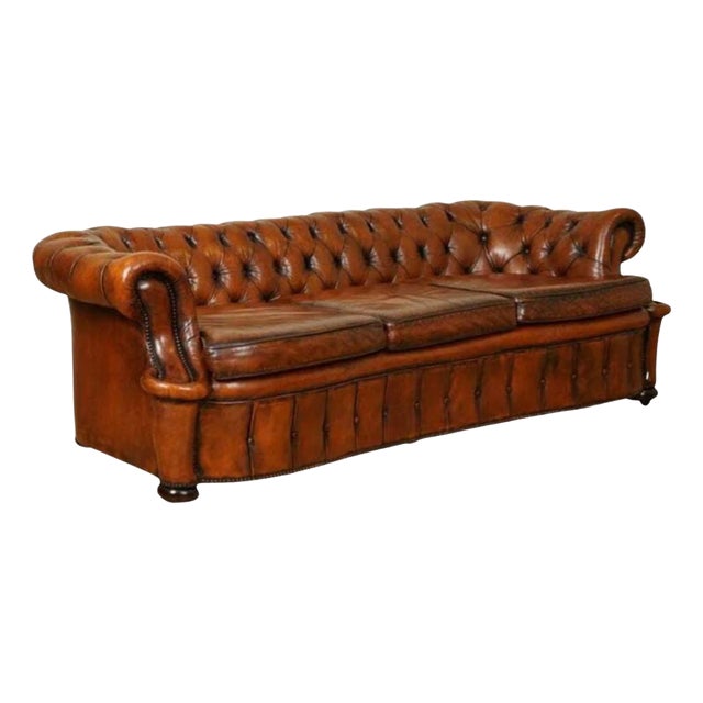 Whiskey Brown Hand-Dyed Leather Chesterfield Club Sofa For Sale
