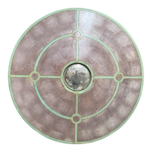 Gladiator Shield Form Giltwood and Oxidized Copper Round Convex Mirror