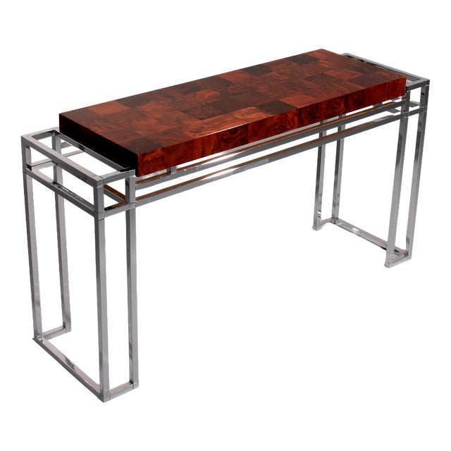 Chrome and Wood Console Table from Aldo Tura, 1970s For Sale