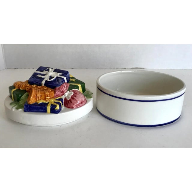 Ceramic Late 20th Century Italian Porcelain Lidded Box With Wrapped Presents Detail For Sale - Image 7 of 9