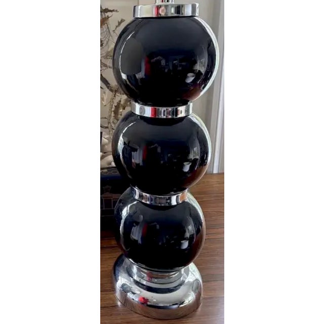 Mid 20th Century Mid Century Modern George Kovacs Black Ceramic and Chrome Stacked Ball Table Lamp For Sale In New York - Image 6 of 7