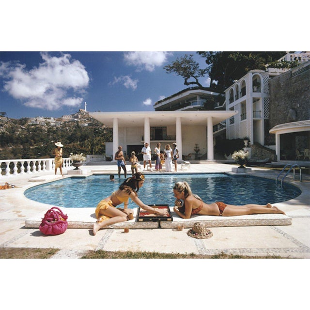 Mid-Century Modern Slim Aarons, Poolside Backgammon, Limited Edition Estate Stamped Photographic Print, 1970s For Sale - Image 3 of 3