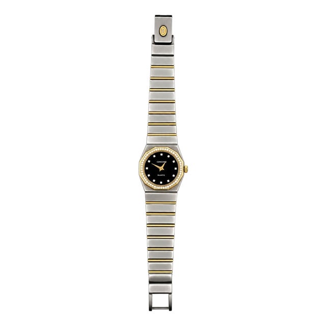 Vintage Concord Mariner Sg Diamond Octagonal Watch 18k Gold & Stainless Steel For Sale