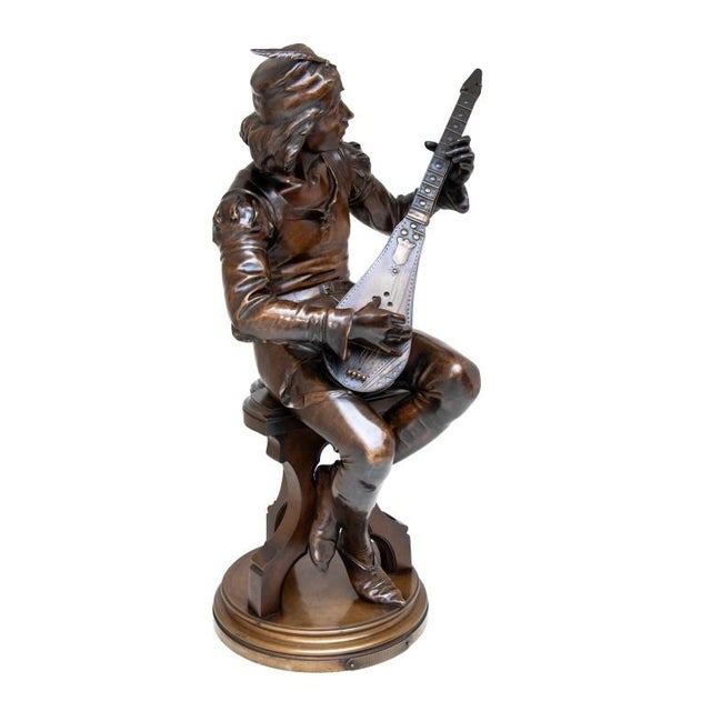 Late 19th Century Emile Boisseau "Le Troubadour" Patinated Bronze For Sale - Image 5 of 7