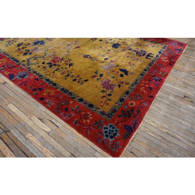 1920s Saffron Yellow Floral Antique Chinese Art Deco Rug 8' 9" X11' 2" Knotted Wool Carpet For Sale - Image 4 of 9