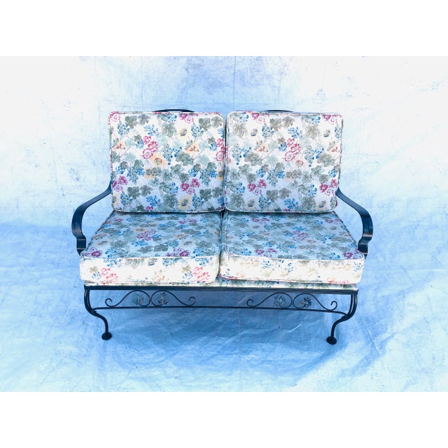 1970s Vintage Meadowcraft Wrought Iron Outdoor / Patio Loveseat For Sale - Image 5 of 8