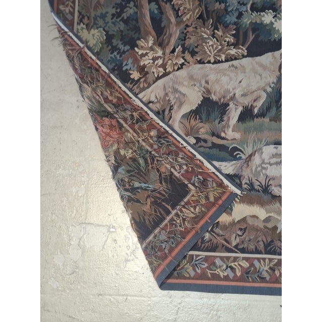 1990s Vintage Hunting Scene Tapestry Wall Hanging With Dogs & Pheasant For Sale - Image 5 of 8