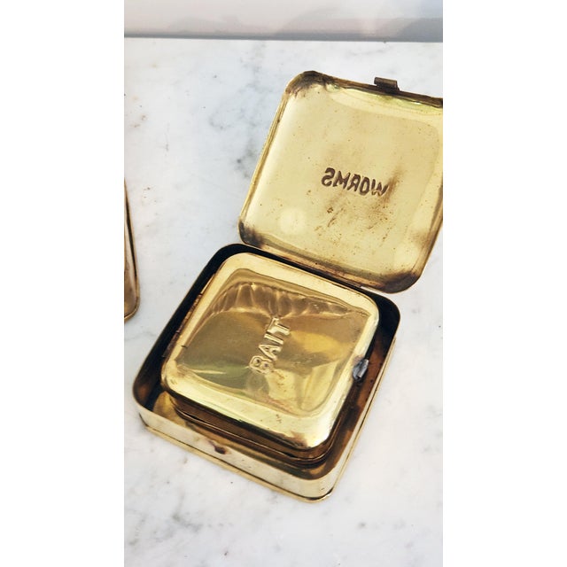 Vintage Brass Fishing Bait Boxes, Nesting Angler Tins, Rustic Collectibles For Sale - Image 12 of 13