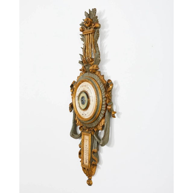 French 19th Century Italian Carved Louis XVI Style Giltwood Barometer For Sale - Image 3 of 13