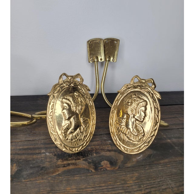 Hollywood Regency Vintage Nty Solid Brass "Gibson Girl" Portrait Curtain Holdbacks - Set of 4 For Sale - Image 3 of 12