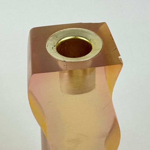 Plastic Pair of Vintage Whimsical & Groovy Mid 20th Century Resin Candlestick Holders in Faint Pink For Sale - Image 7 of 8