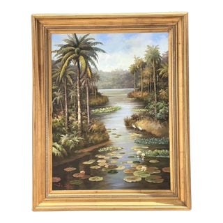 Vintage Monumental Original Everglades Oil Painting on Canvas For Sale