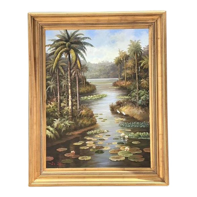 Vintage Monumental Original Everglades Oil Painting on Canvas For Sale
