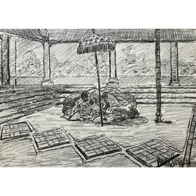 Drawing/Sketching Materials Vintage John Van Der Sterren Original Charcoal Drawing of Sayan, Ubud, Bali 20th C. For Sale - Image 7 of 11