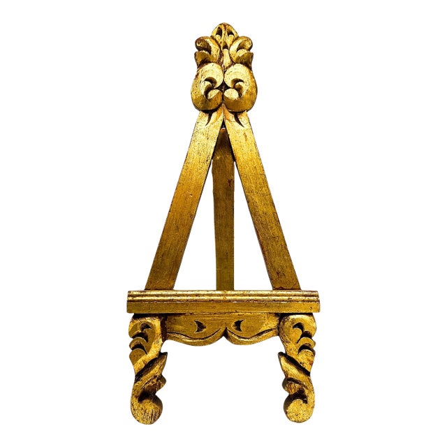 Vintage Giltwood Tabletop Display Easel, Hand-Carved Scrollwork Stand - Italian Style, Hollywood Regency For Sale