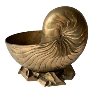 Vintage Hollywood Regency Brass Nautilus Shell Planter For Sale