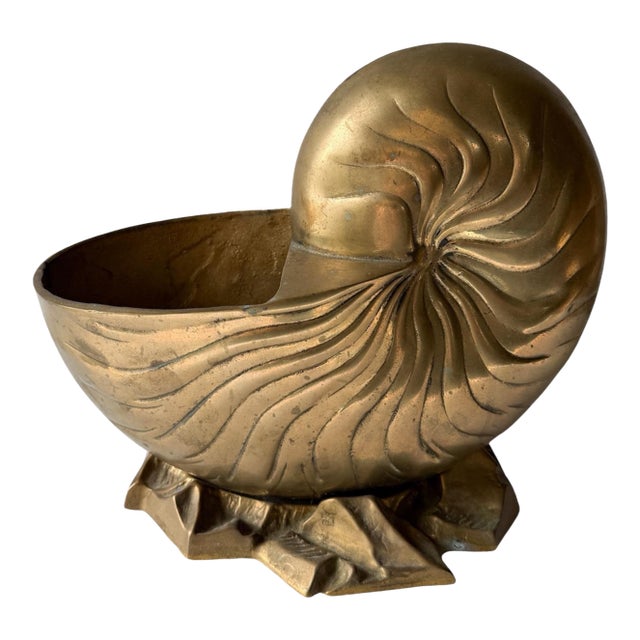 Vintage Hollywood Regency Brass Nautilus Shell Planter For Sale