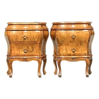 Vintage Italian Olive Burl Wood Nightstands - A Pair For Sale