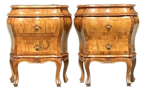 Vintage Italian Olive Burl Wood Nightstands - A Pair
