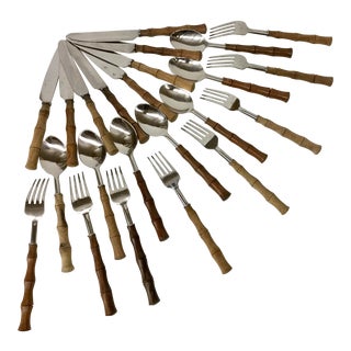 Mid-Century Bamboo Style Flatware - 23 Piece Set For Sale