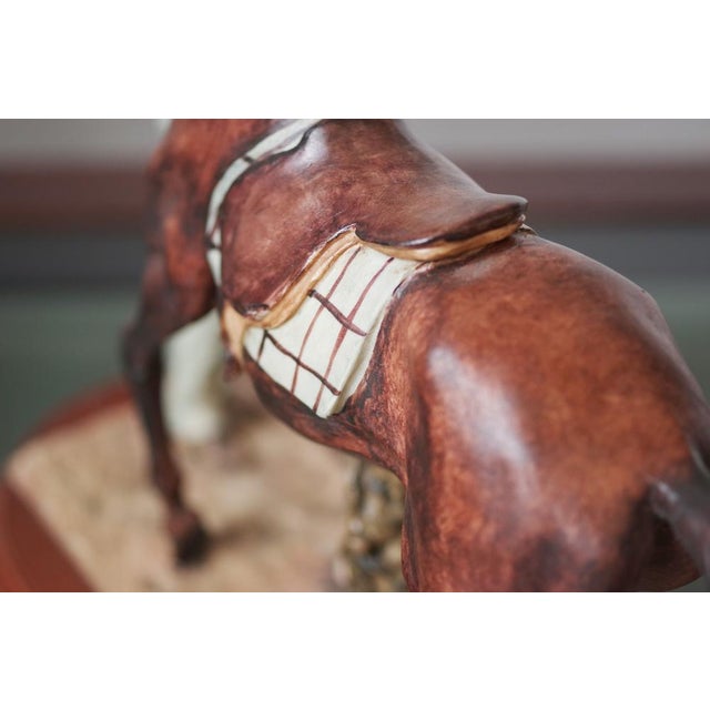 Italian Ceramic Sculpture of Horse and Woman on Wooden Base by A. Saulini, 1970s For Sale - Image 3 of 7