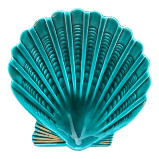 French Green Majolica Shell Dish Vallauris, Circa 1950 For Sale