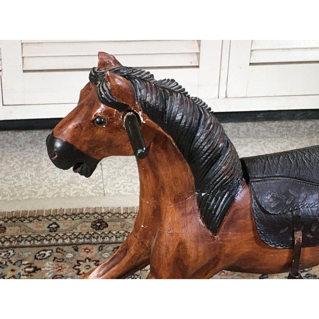 Folk Art Vintage Carved Wooden Child’s Rocking Horse For Sale - Image 3 of 7