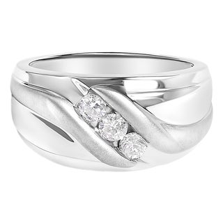 Men's .925 Sterling Silver 1/2 Cttw Diamond Channel Set 3-Stone Band Ring - Ring Size 11 For Sale