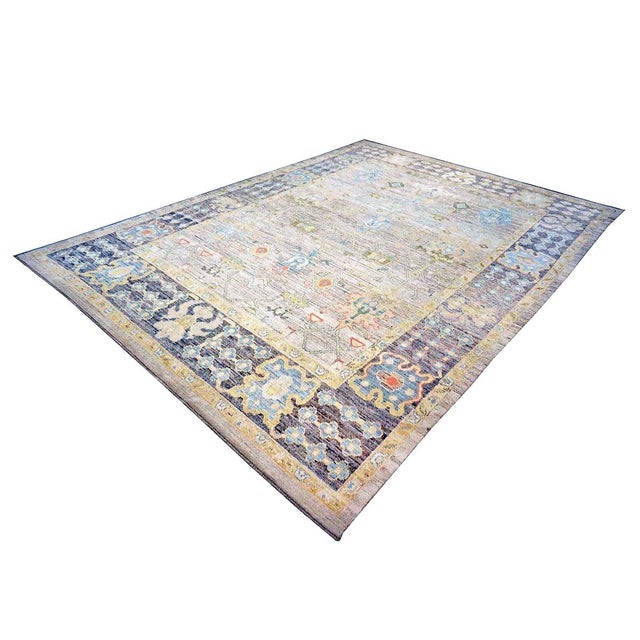 Condition: New Origin: Turkey Design: Oushak Actual size: 10'0" X 13'9" Thickness: 1/8" - 1/4" Colors: Slate Blue, Yellow,...