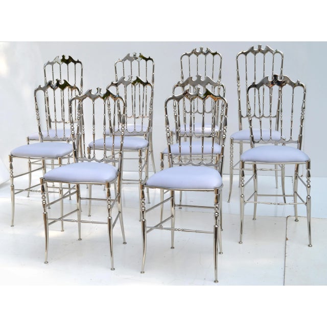 Chiavari Maison Baccarat Crystal Room Restaurant Style Nickel Plated Dining Chair Set 10 For Sale - Image 4 of 13