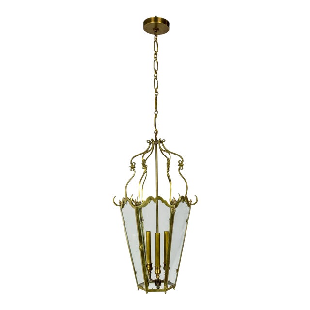 Belle Epoque Brass Tapered Hex Lantern For Sale
