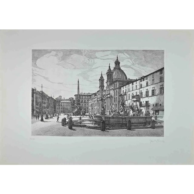 View of Piazza Navona is an original contemporary artwork realized in 1970 by the Italian artist Giuseppe Malandrino...
