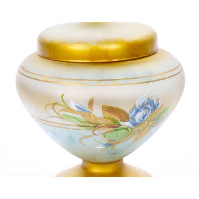 Mid-Century Modern Italian Venetian Art Glass Gilt & Painted Covered Jar For Sale In New York - Image 6 of 10