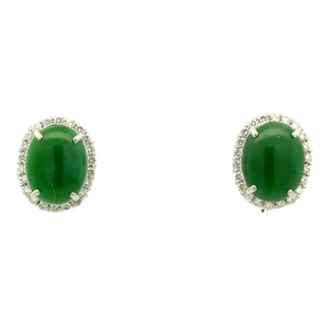 9.23 Carat Jadeite Jade Diamond Platinum Halo Earrings- Set of 2