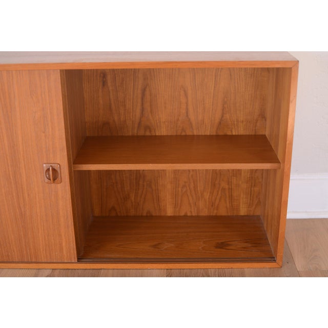 Brown Danish Modern Teak Bookcase Cabinet With Sliding Door For Sale - Image 8 of 15