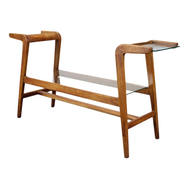 Mid-Century Wooden Plant Stand with Glass Shelf from Uluv, Former Czechoslovakia, 1960s For Sale