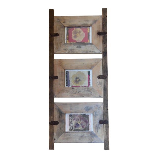 Mid-Century Pressed Botanical Rustic Frame With Pressed Floral Art For Sale