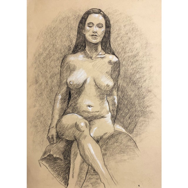 Figurative 1990s Ron Yrabedra Seated Female Nude Drawing For Sale - Image 3 of 3