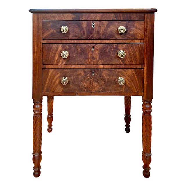 19th-Century American Federal Mahogany Three-Drawer Worktable For Sale