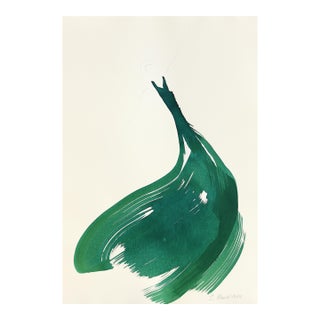 The Green Dress 19 - Minimalist Figurative Ink Painting on French Linen Original Artwork by Bettina Mauel For Sale